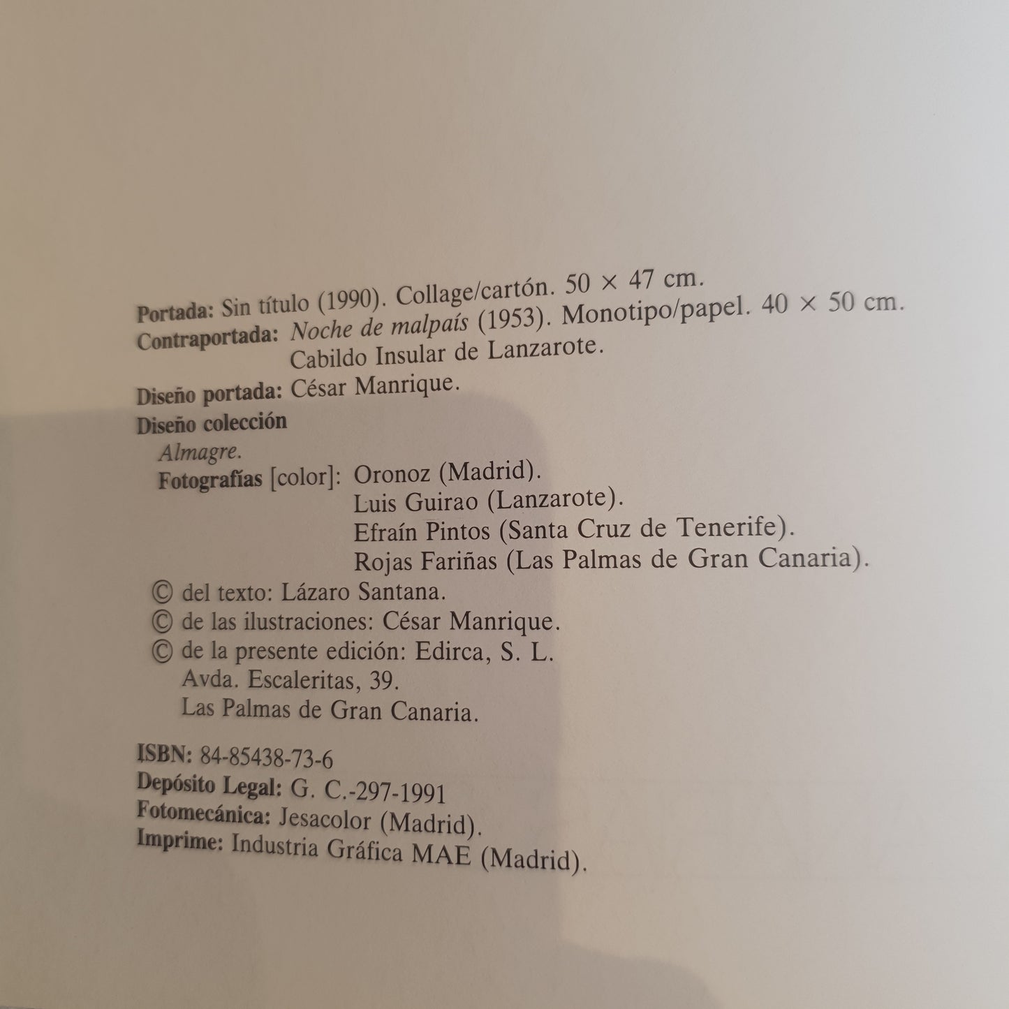 CESAR MANRIQUE. Lázaro Santana Edirca, 1991