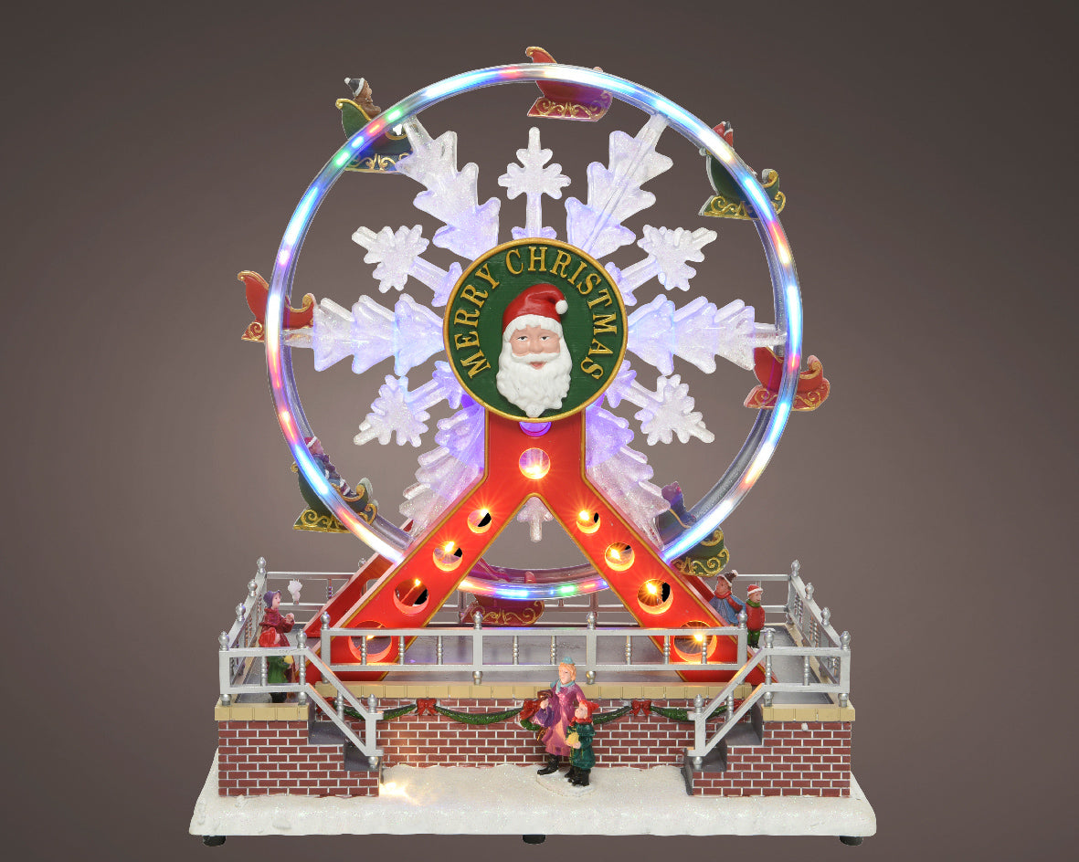 Adorno de noria con luces Led de plástico blanco interior 15.5cm
