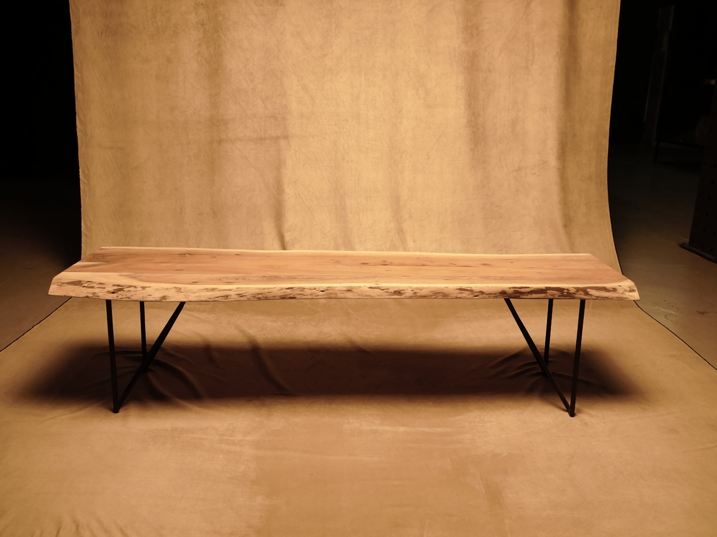 Natural Solid Wood Bench with Industrial Style Metal Legs