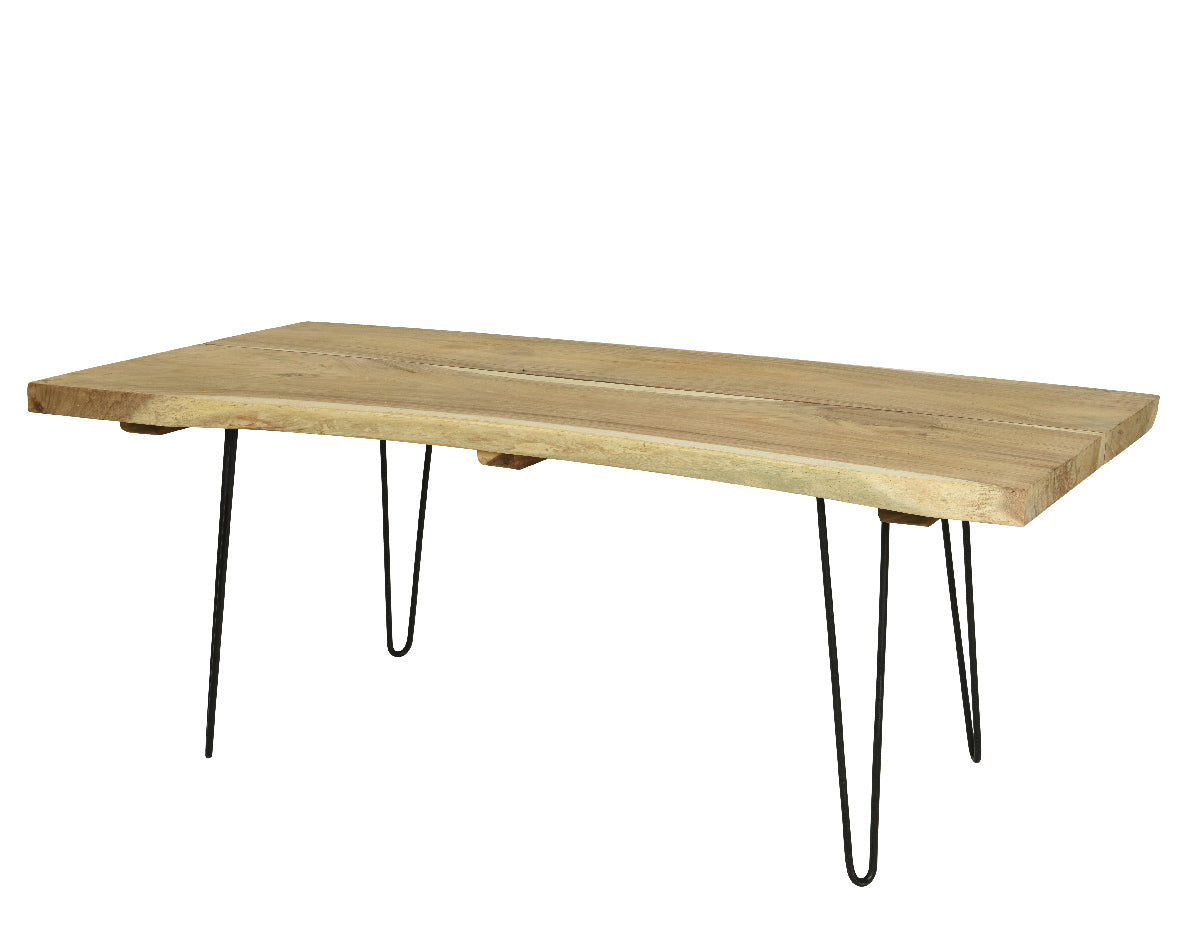 Solid Suar Wood Table with Metal Legs - Rustic Industrial Style
