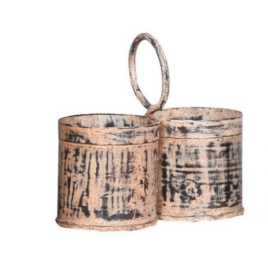 Rustic style double iron cutlery holder - various colours