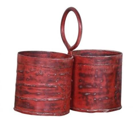 Rustic style double iron cutlery holder - various colours
