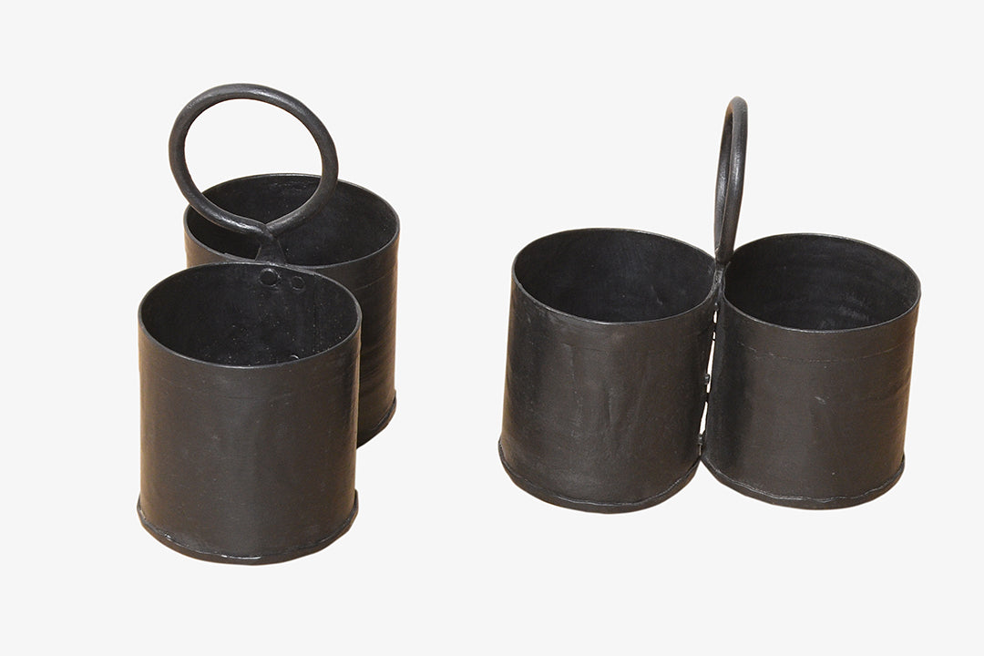 Rustic style double iron cutlery holder - various colours