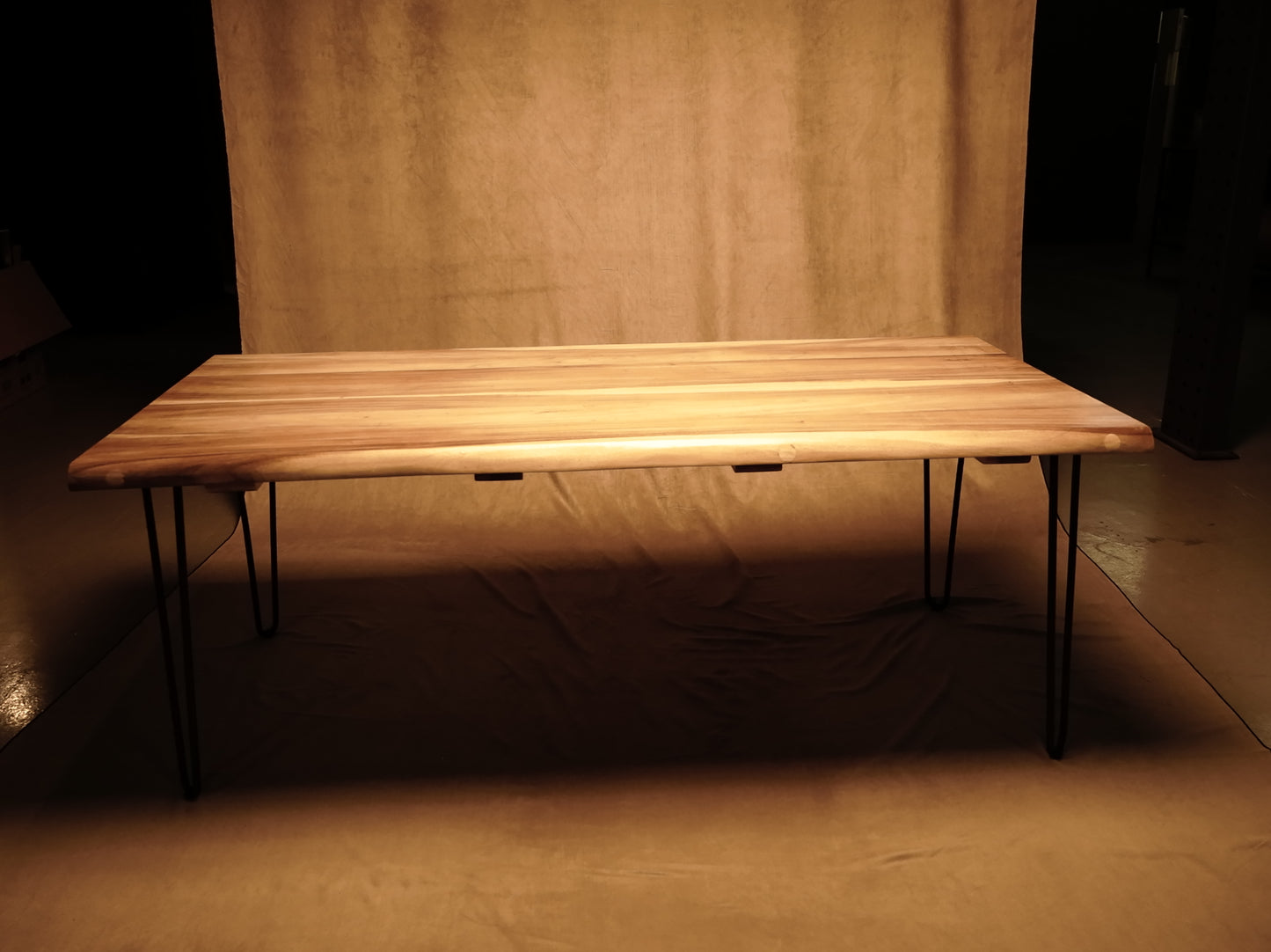 Solid Suar Wood Table with Metal Legs - Rustic Industrial Style