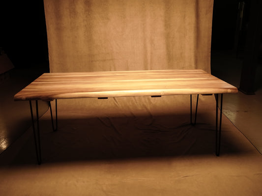 Mesa de Madera de Suar Maciza con Patas Metálicas - Estilo Industrial Rústico