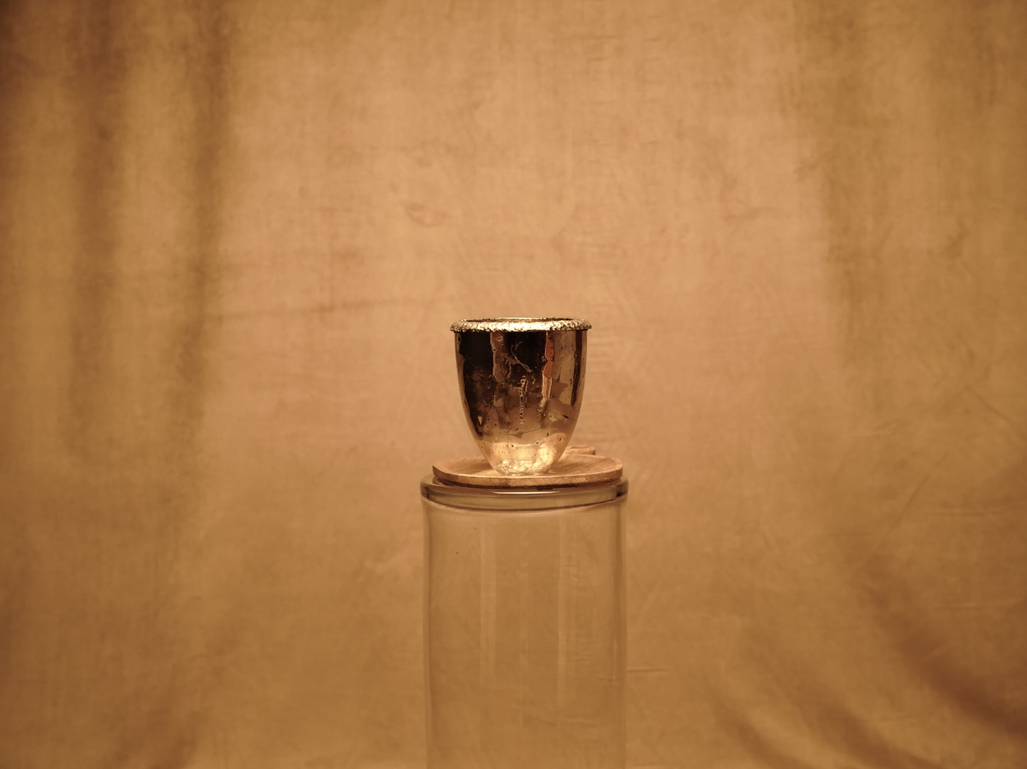 Blown Glass Candle Holder - Antique Silver