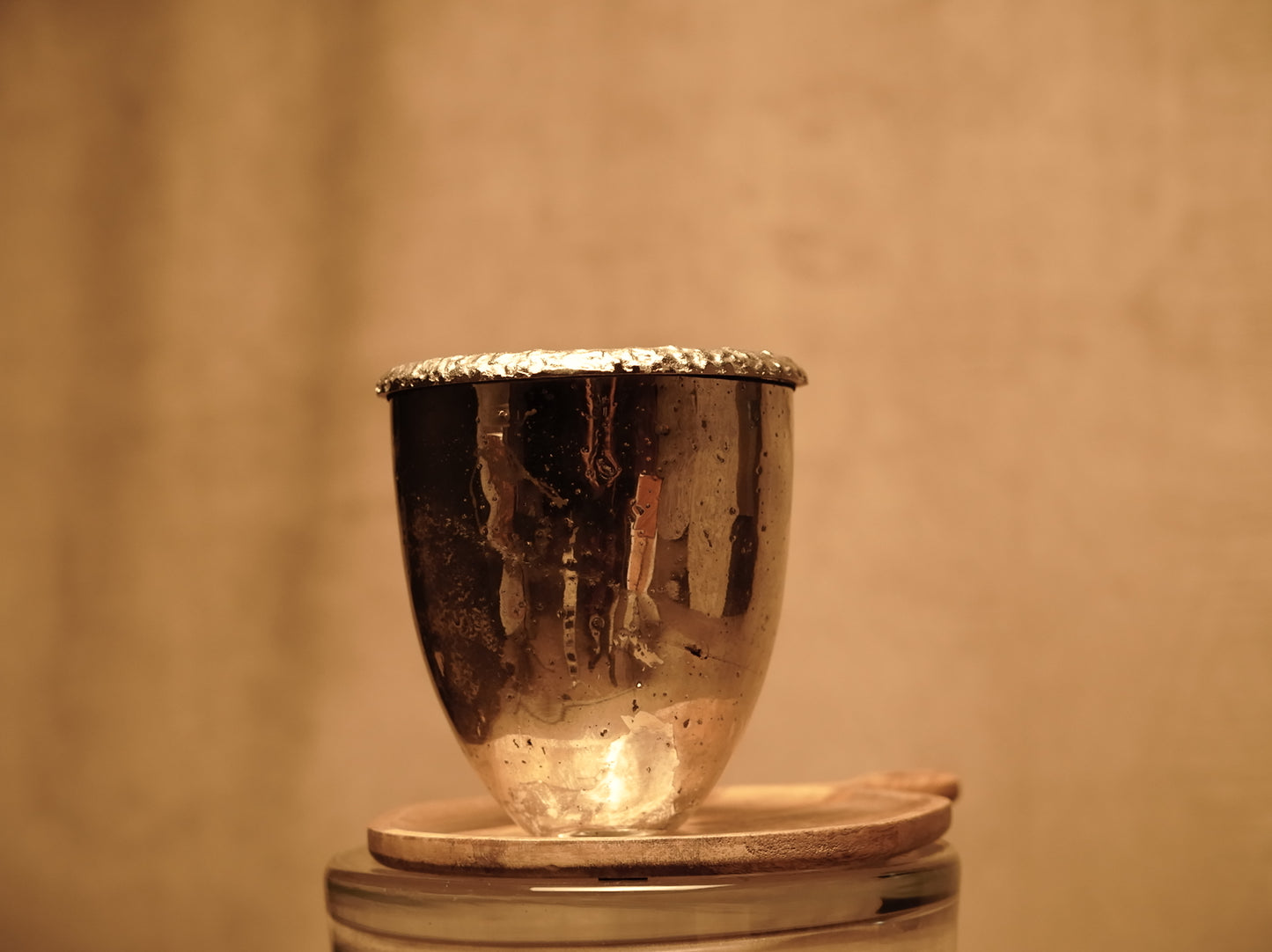 Blown Glass Candle Holder - Antique Silver