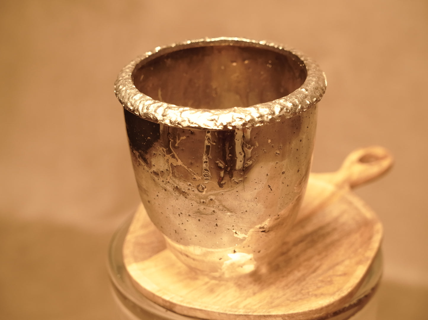 Blown Glass Candle Holder - Antique Silver
