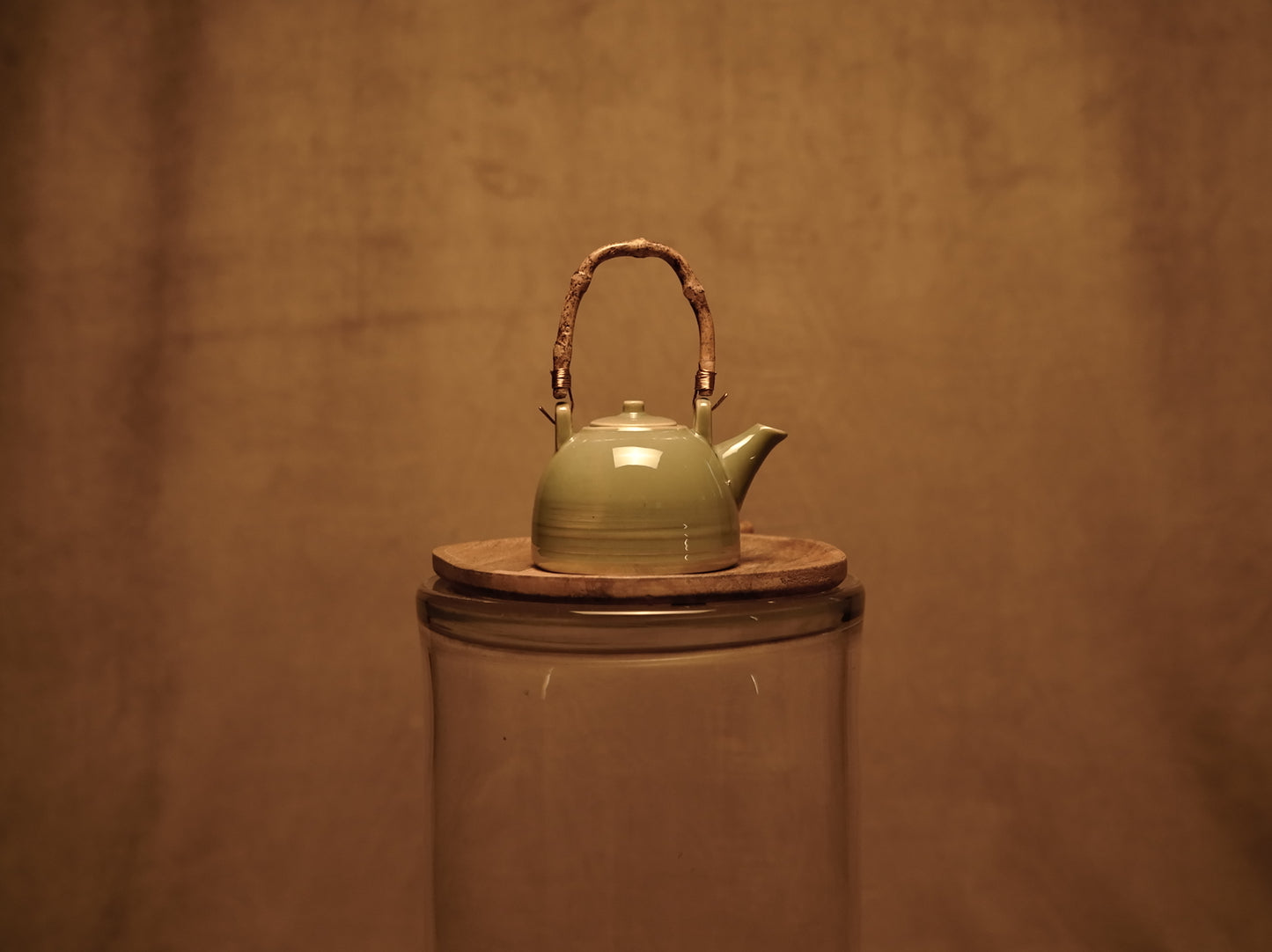 Green stoneware teapot