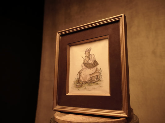 Pintura India en Miniatura - Retrato de Sabio en Óleo sobre Papel