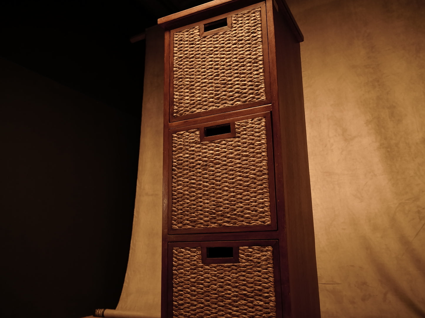 Colonial style teak and rattan filing cabinet