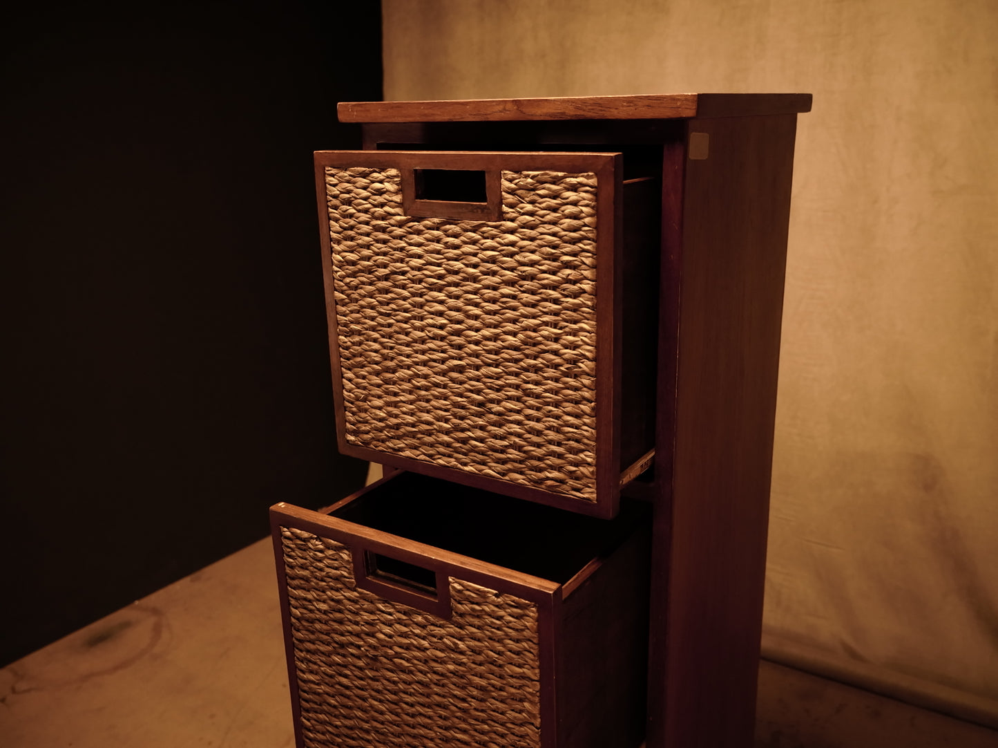 Colonial style teak and rattan filing cabinet
