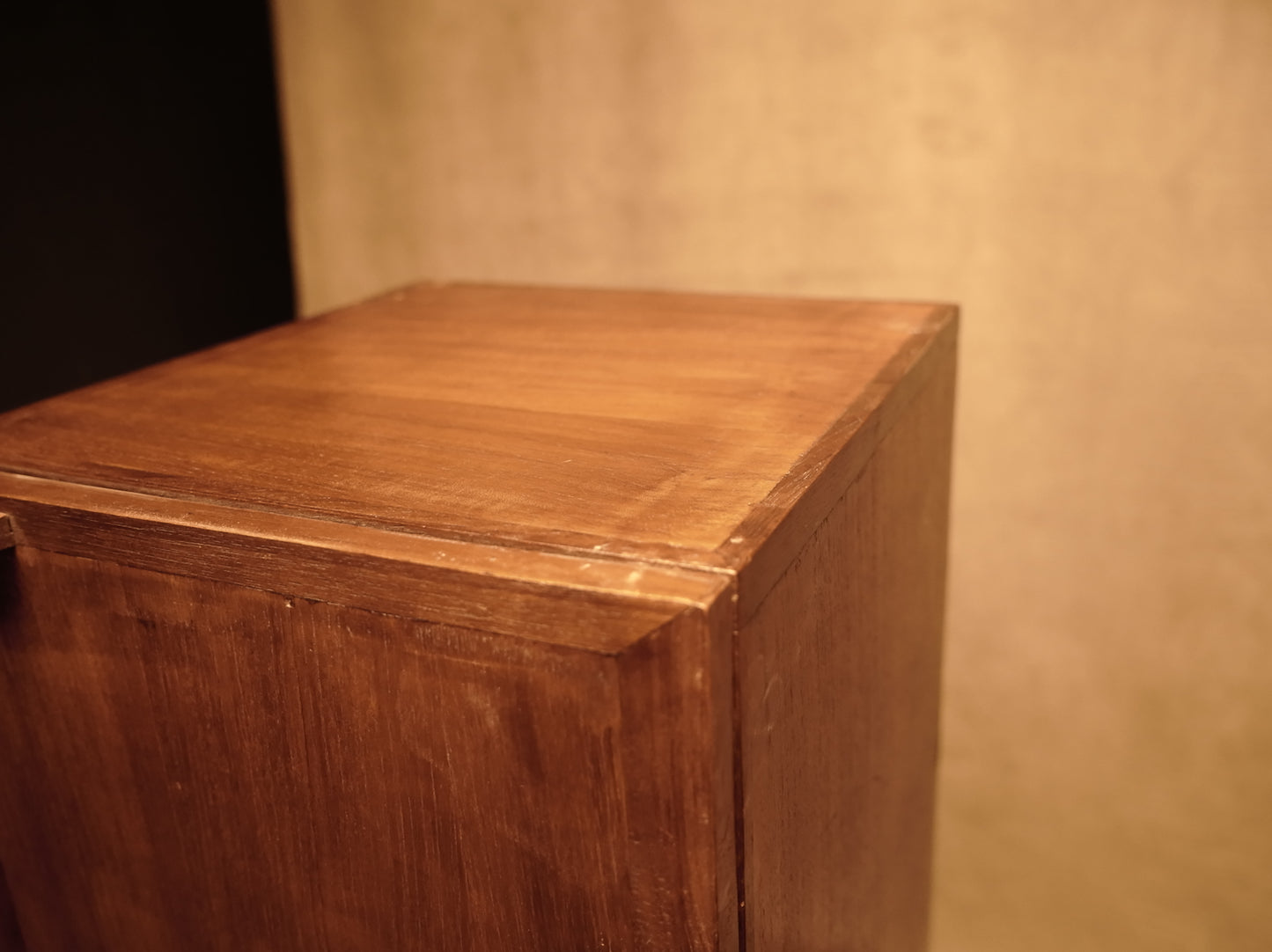 Teak pedestal and limestone base with interior shelves