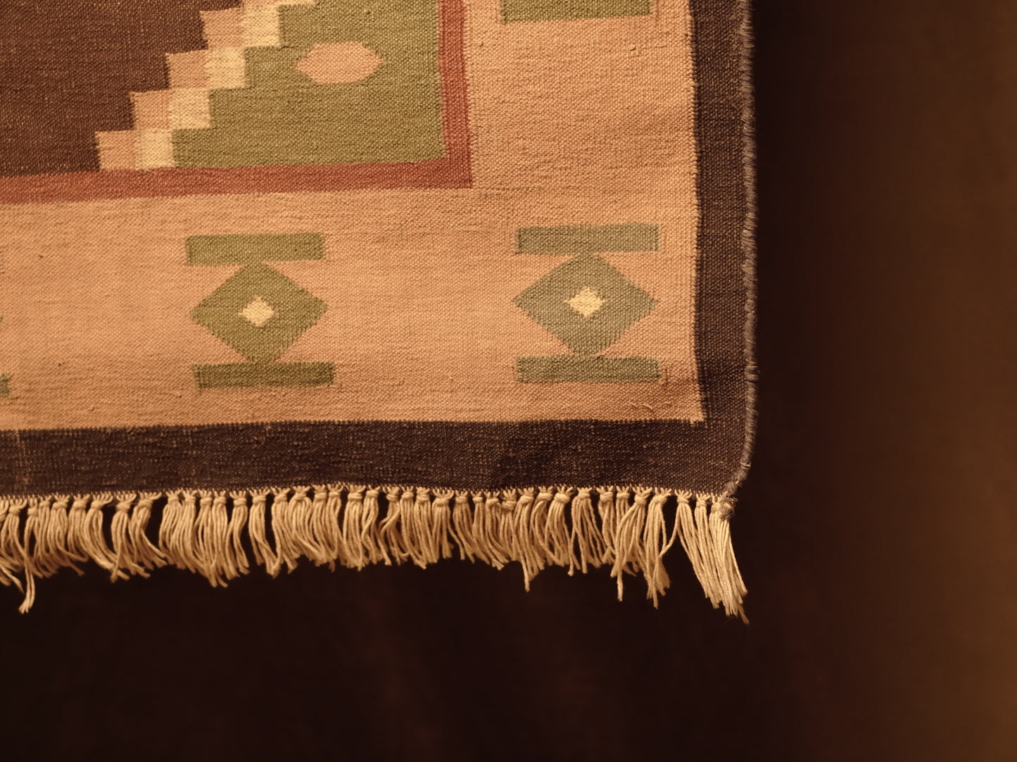 Hand-woven Kilim Rug in Orange Wool with Fringe