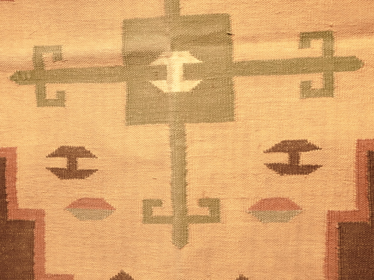 Hand-woven Kilim Rug in Orange Wool with Fringe