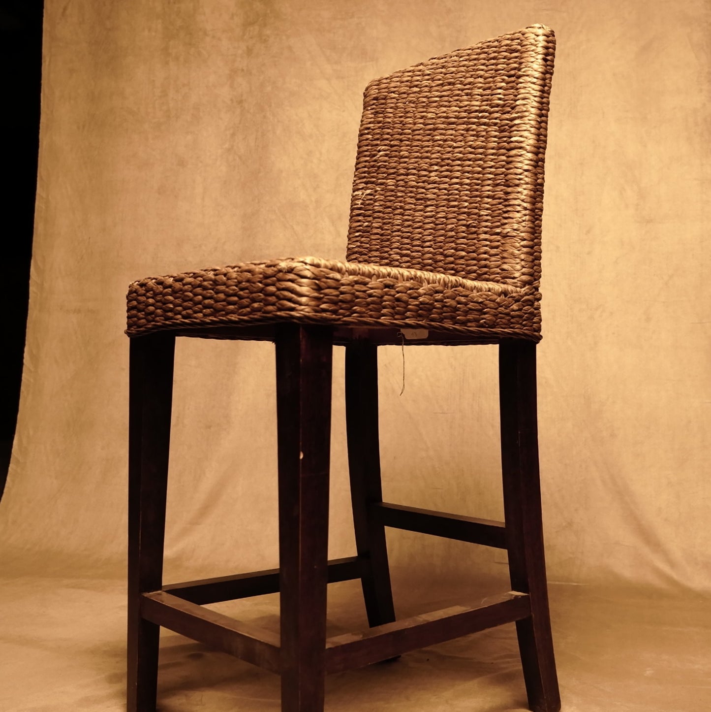 Fiber Stool with Backrest - Rustic Boho Handcrafted Style