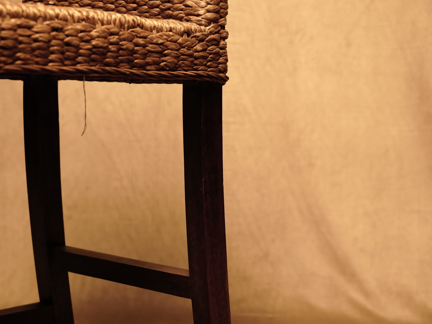 Fiber Stool with Backrest - Rustic Boho Handcrafted Style