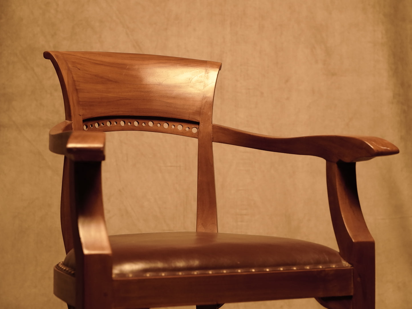 Leather Chair with Studs on Solid Wood