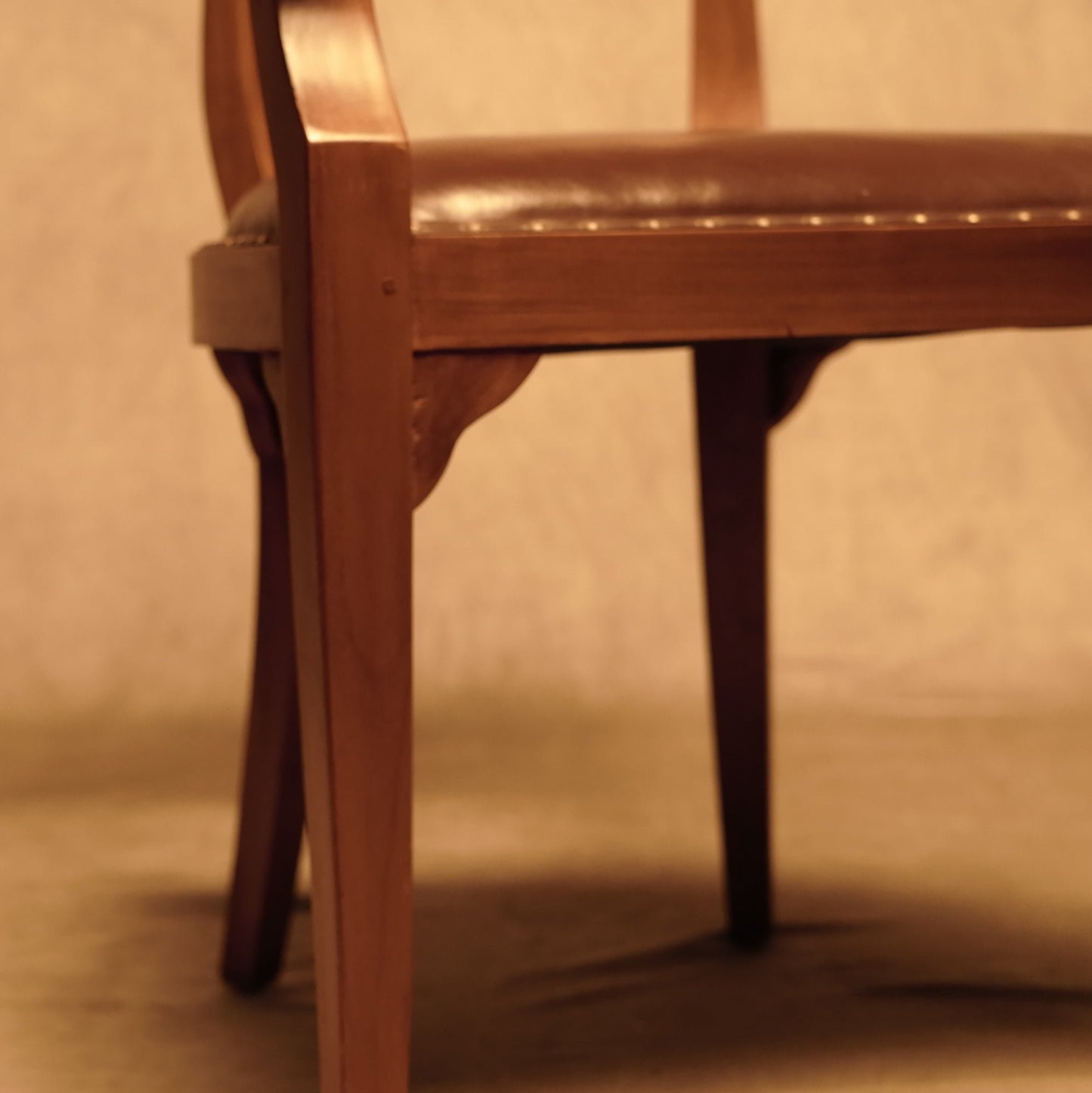 Leather Chair with Studs on Solid Wood