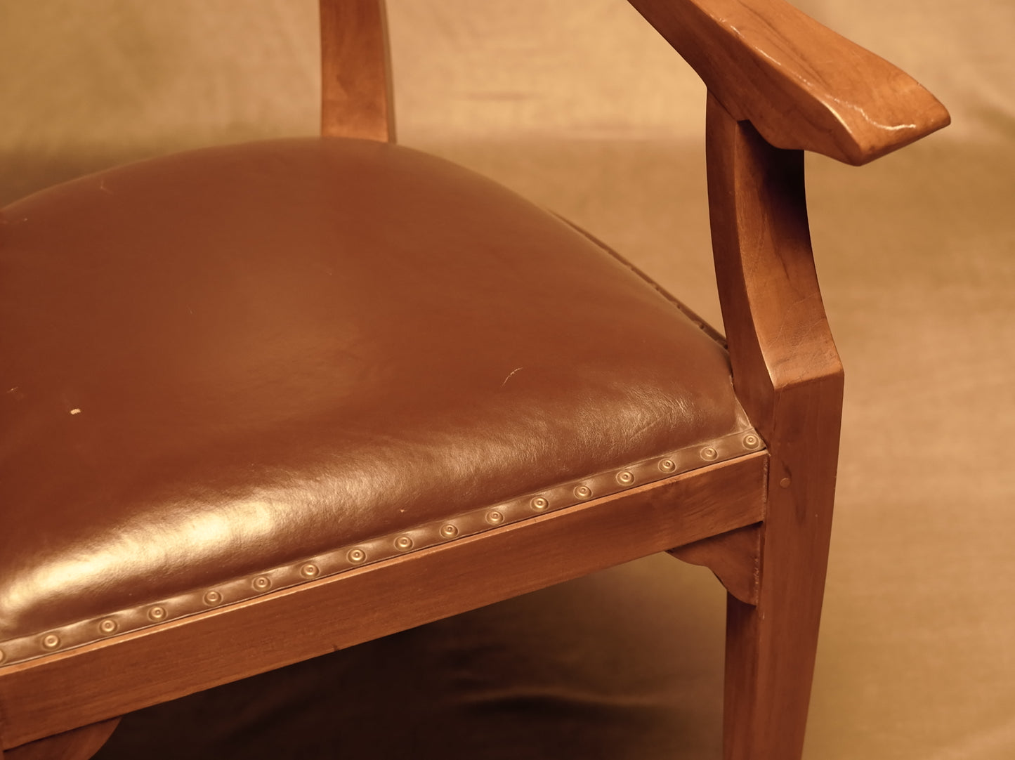 Leather Chair with Studs on Solid Wood