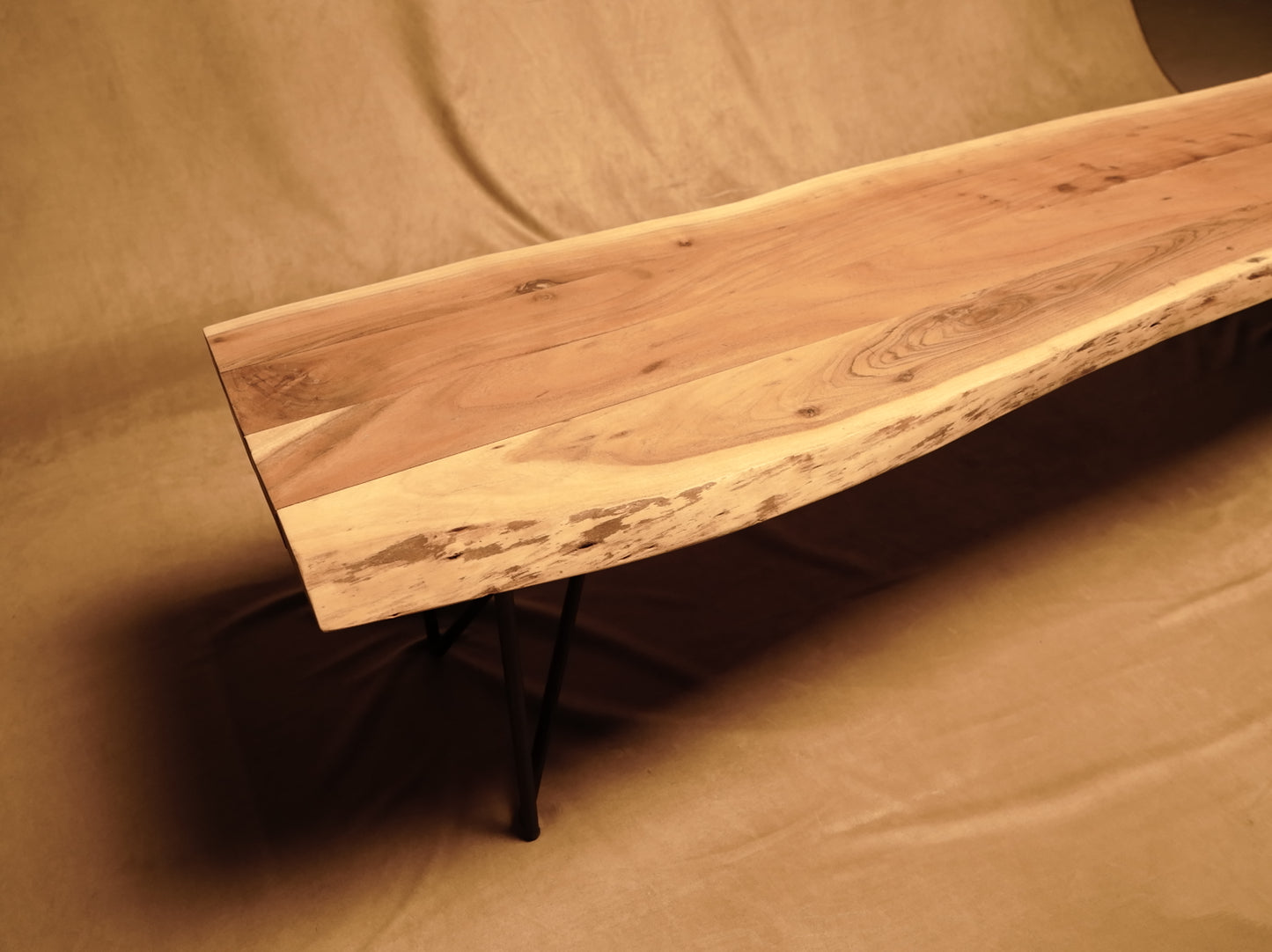 Natural Solid Wood Bench with Industrial Style Metal Legs