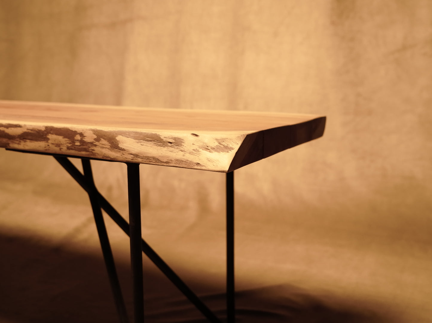 Natural Solid Wood Bench with Industrial Style Metal Legs