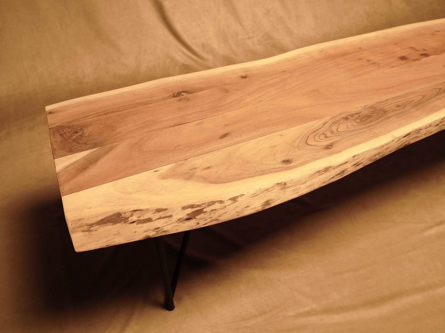 Natural Solid Wood Bench with Industrial Style Metal Legs