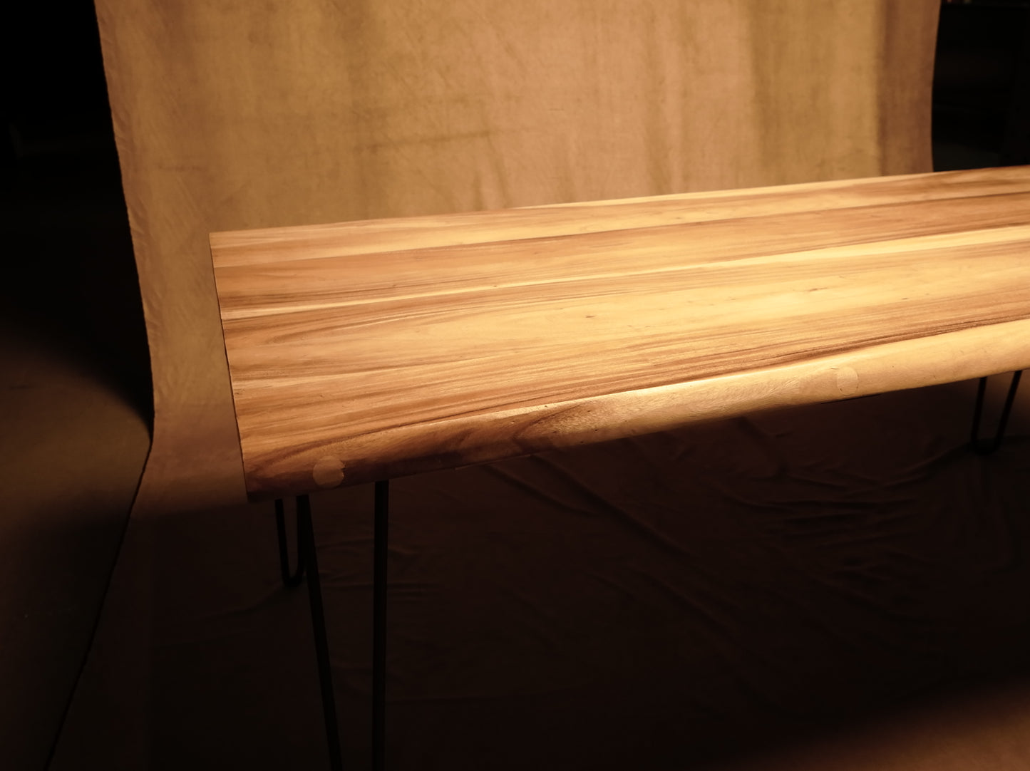Solid Suar Wood Table with Metal Legs - Rustic Industrial Style