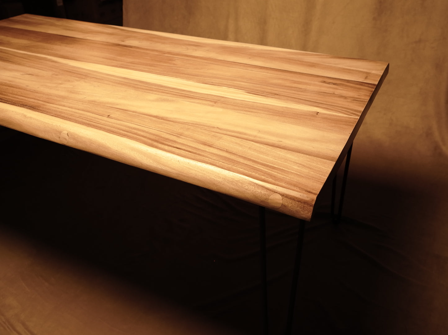 Solid Suar Wood Table with Metal Legs - Rustic Industrial Style