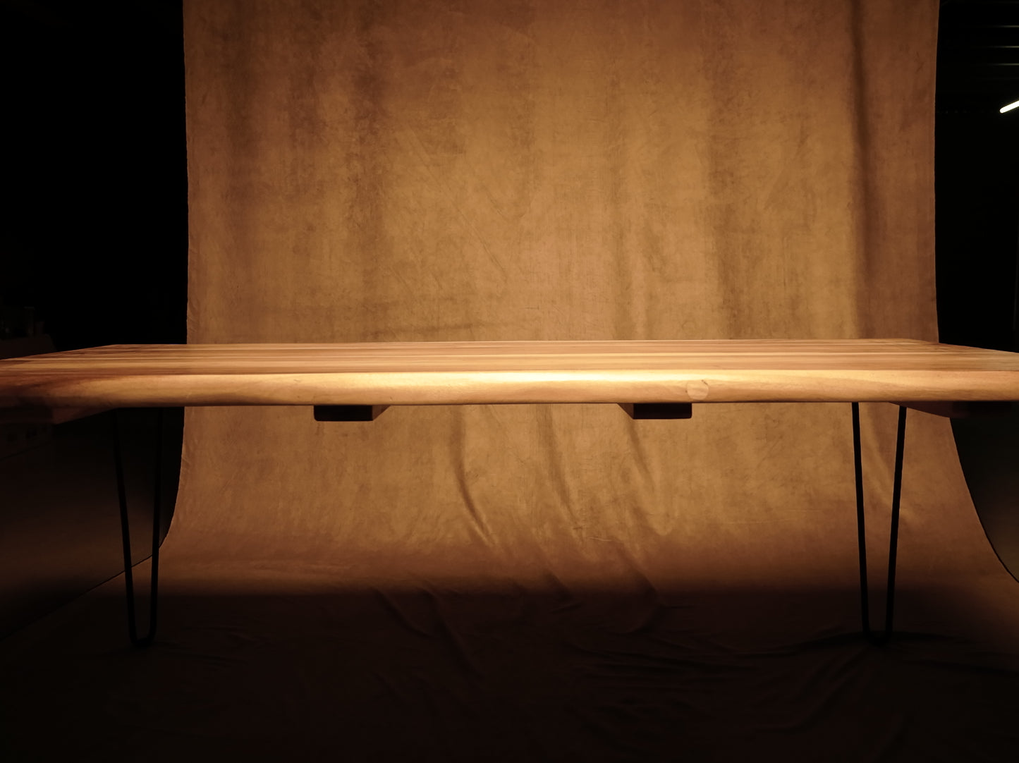 Solid Suar Wood Table with Metal Legs - Rustic Industrial Style