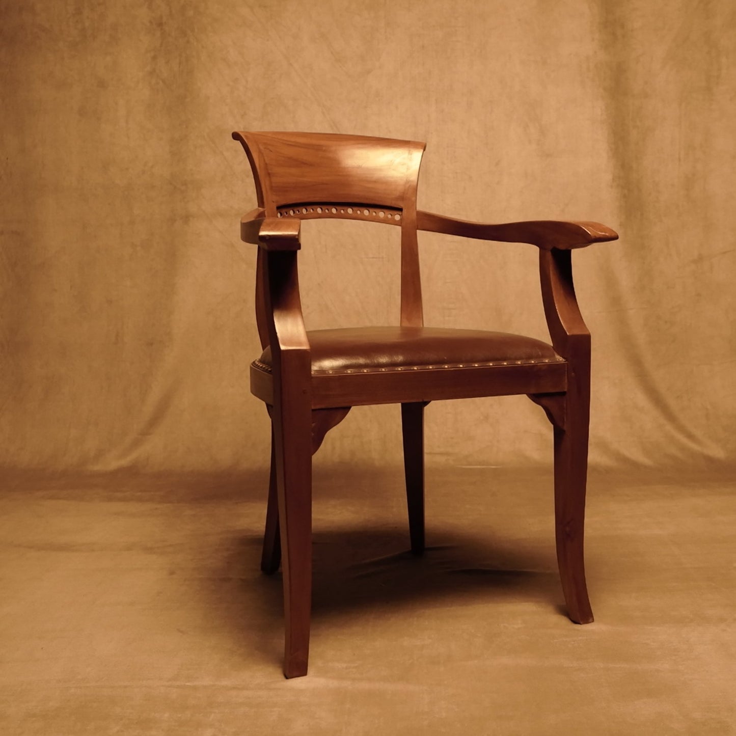 Leather Chair with Studs on Solid Wood