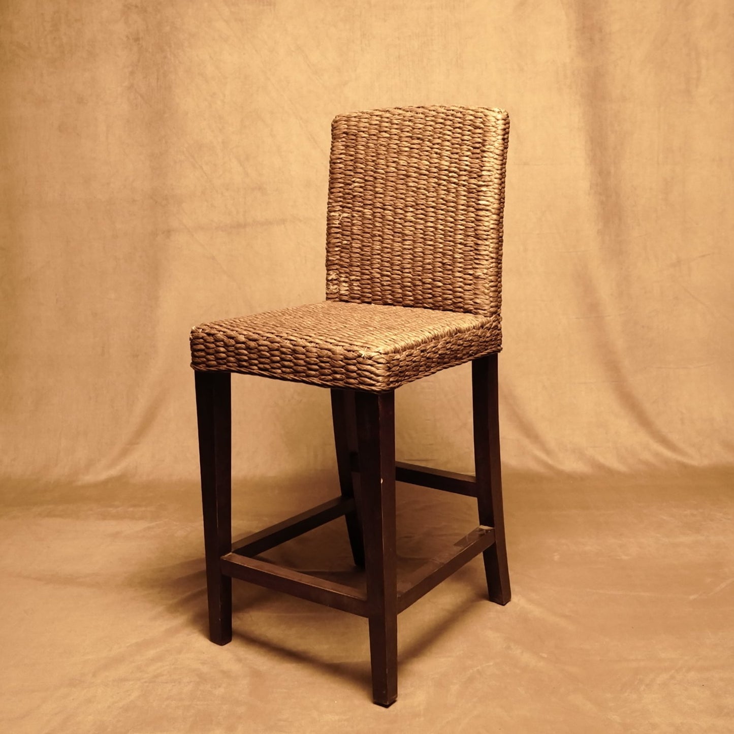 Fiber Stool with Backrest - Rustic Boho Handcrafted Style