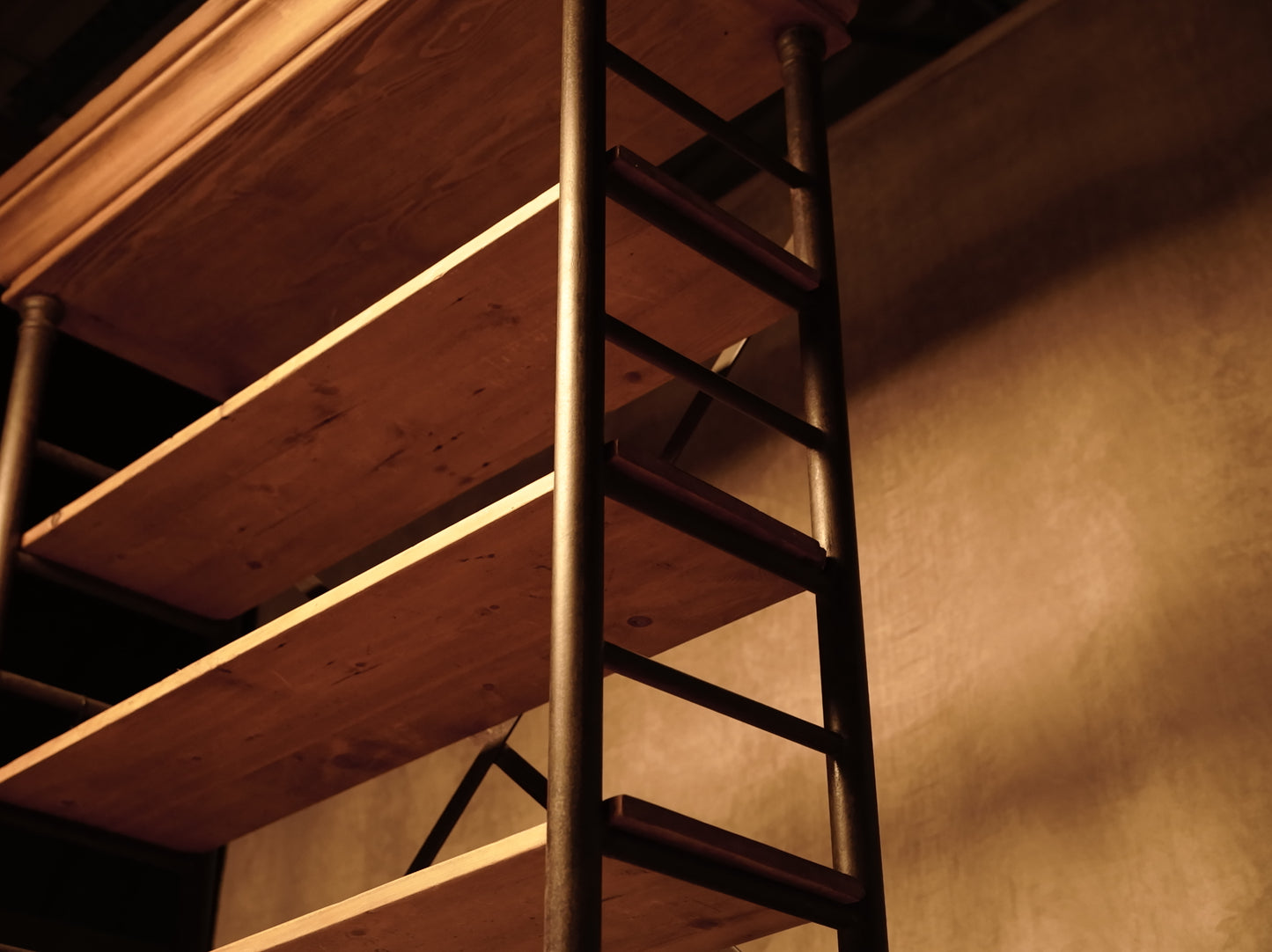 Industrial shelving made of Chinese elm wood and iron
