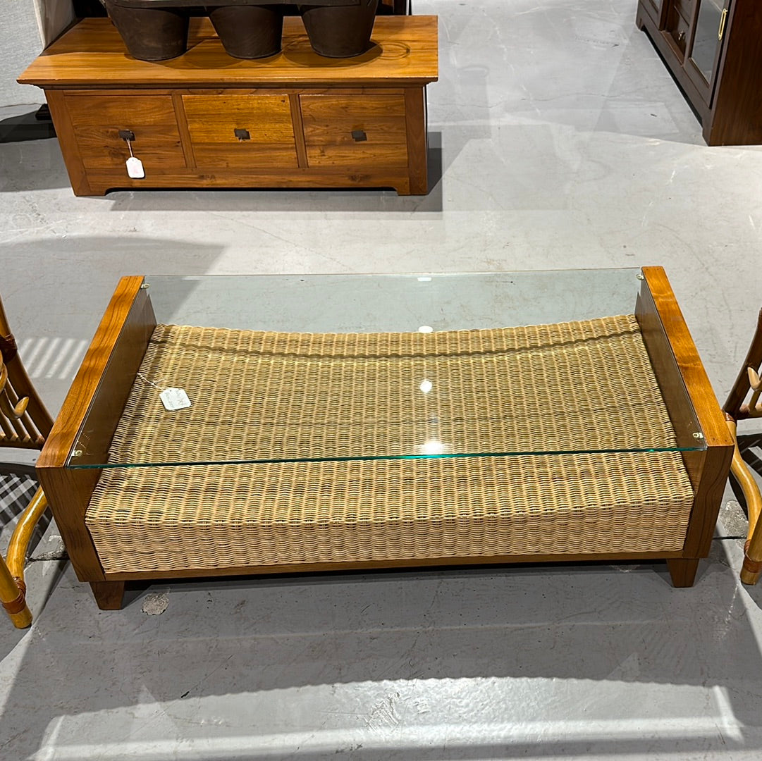 116x68 living room table in teak wood and natural wicker colonial style