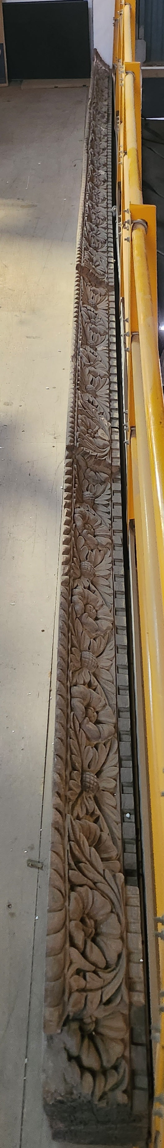 Carved wooden cornice and columns with wrought iron railing, Indonesian handicraft