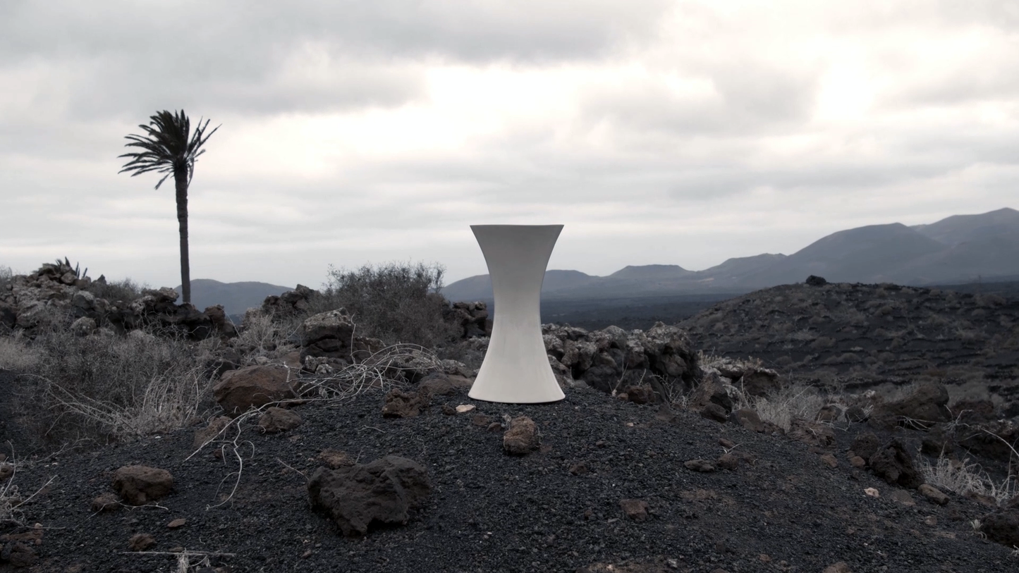 White concave ceramic vase