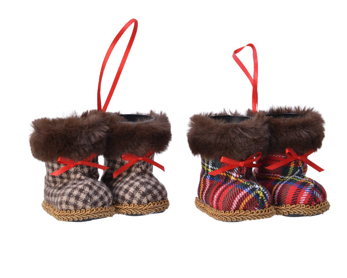Colgante de botas de tartán navideñas