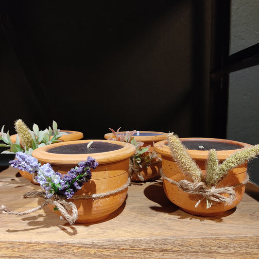 Velas de cera en maceta de Terracota