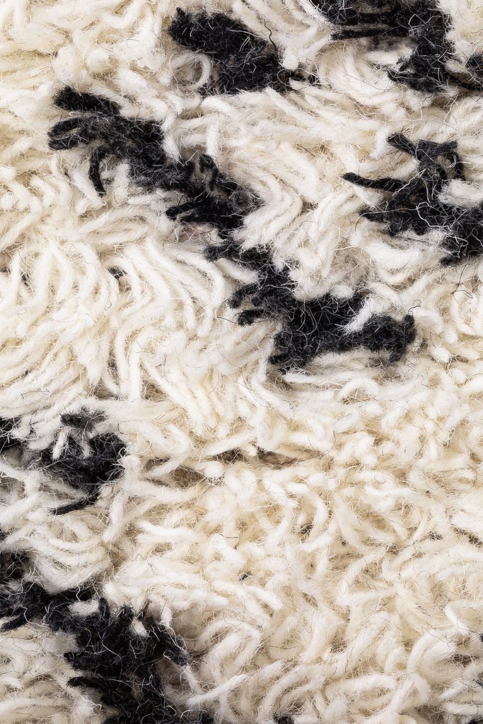 Handcrafted wool rug with ethnic style in black and white