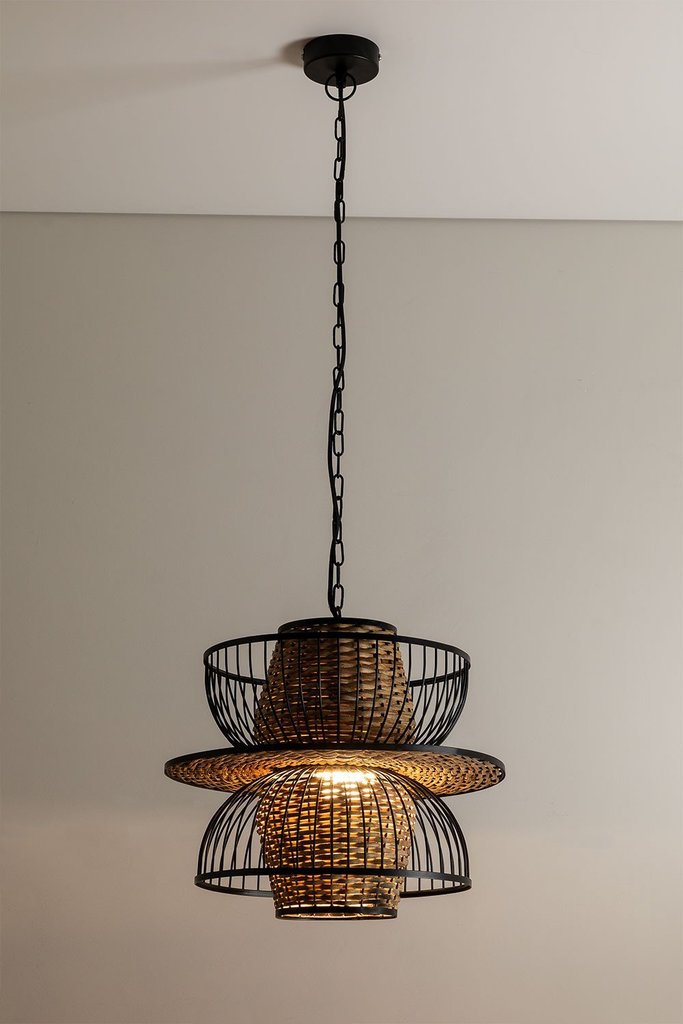 Handgefertigte Deckenlampe aus Rattan und Stahl – Vintage-Stil