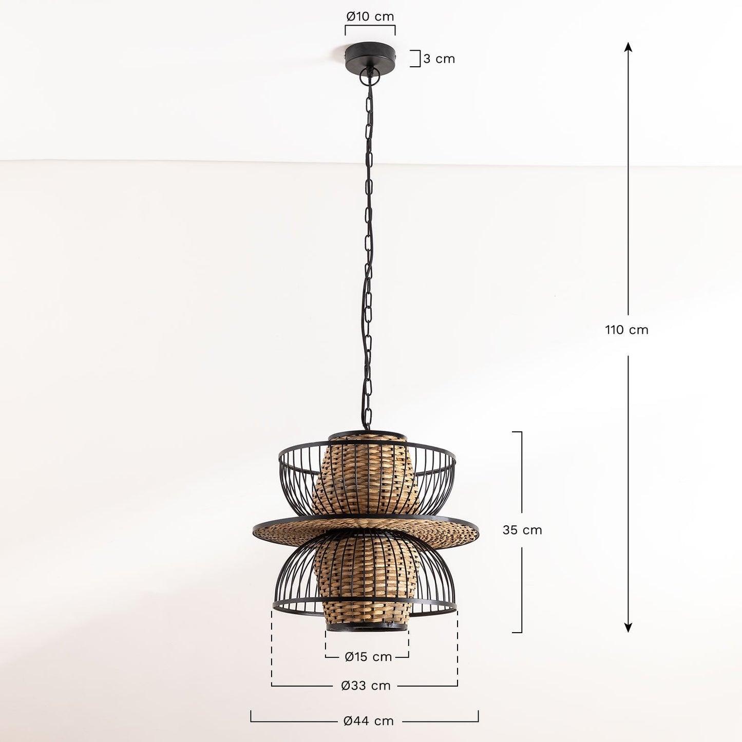 Handgefertigte Deckenlampe aus Rattan und Stahl – Vintage-Stil