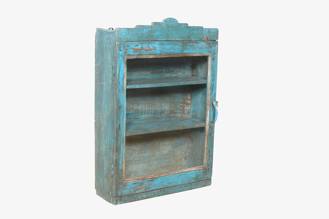 Blaue Hängevitrine im Vintage-Stil aus Holz