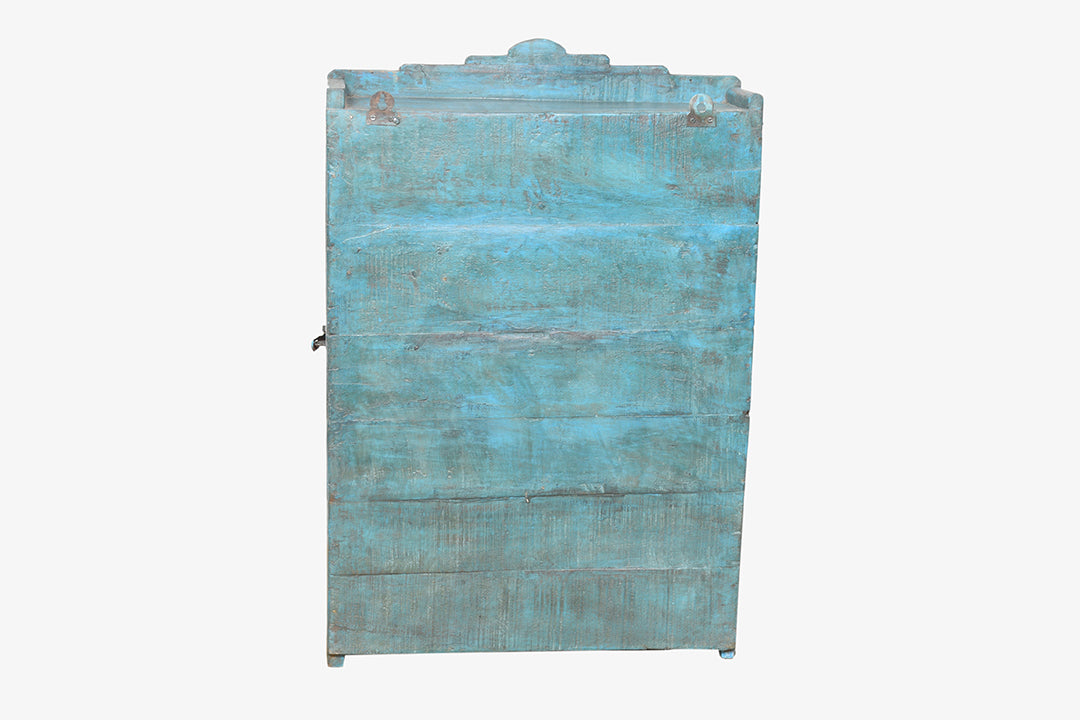 Blaue Hängevitrine im Vintage-Stil aus Holz