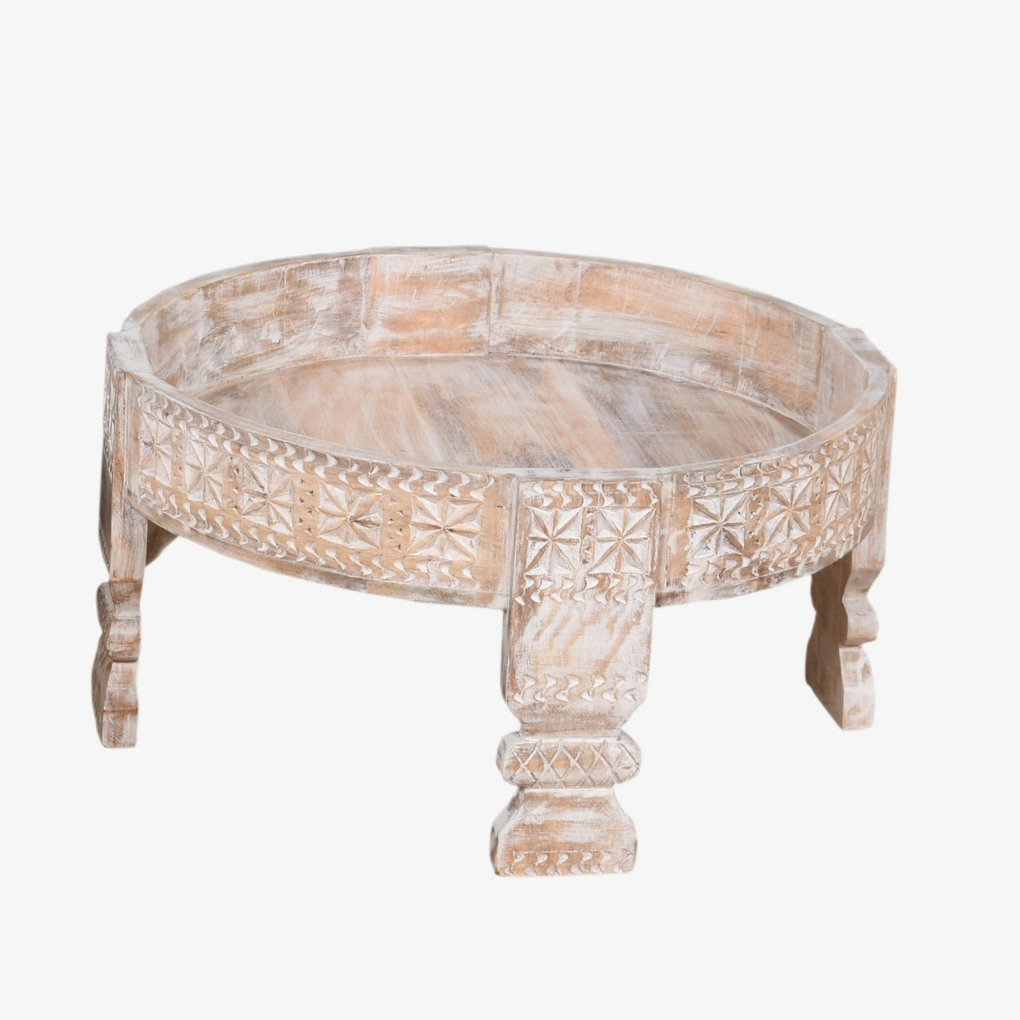 Mesa chakki de centro oriental vintage de madera redonda 60 cm