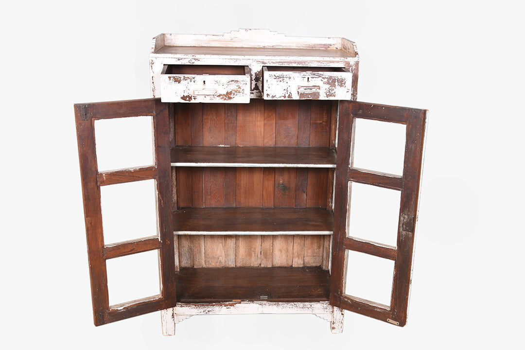 Vitrina de madera antigua beig vintage 123x76cm núm. 73