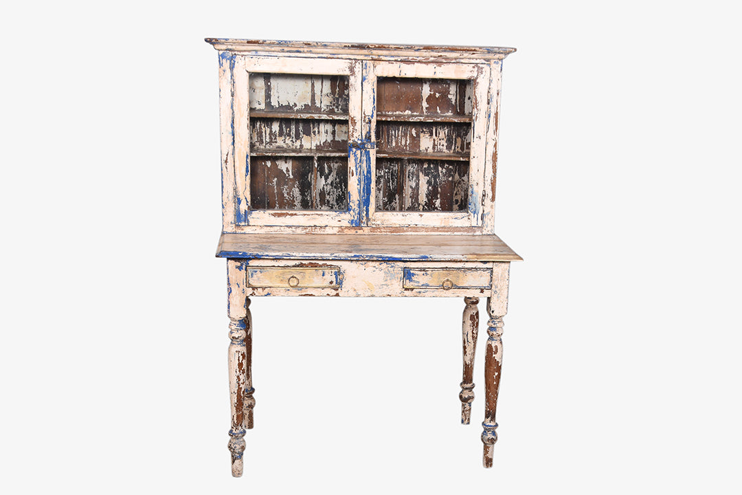Antique white desk table with display case no. 83