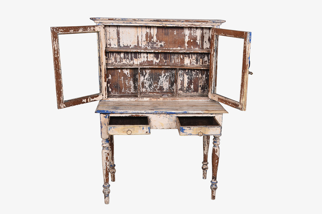 Antique white desk table with display case no. 83