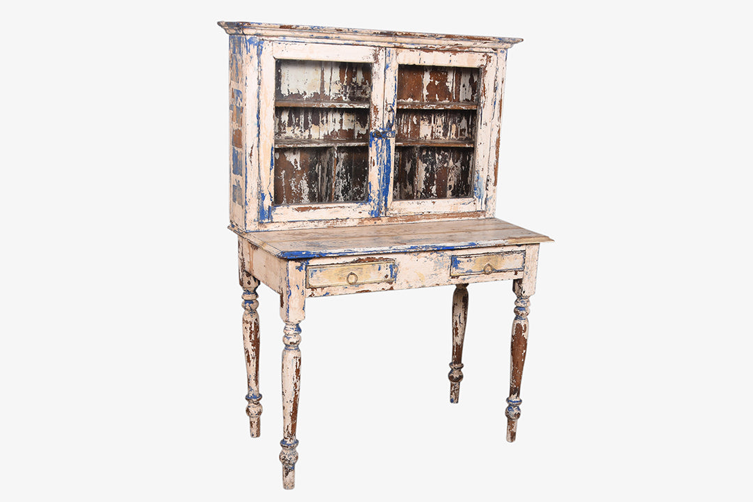 Antique white desk table with display case no. 83