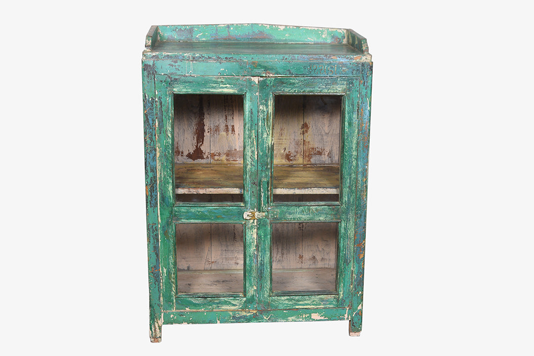 Vitrina de madera verde vintage 98x66cm