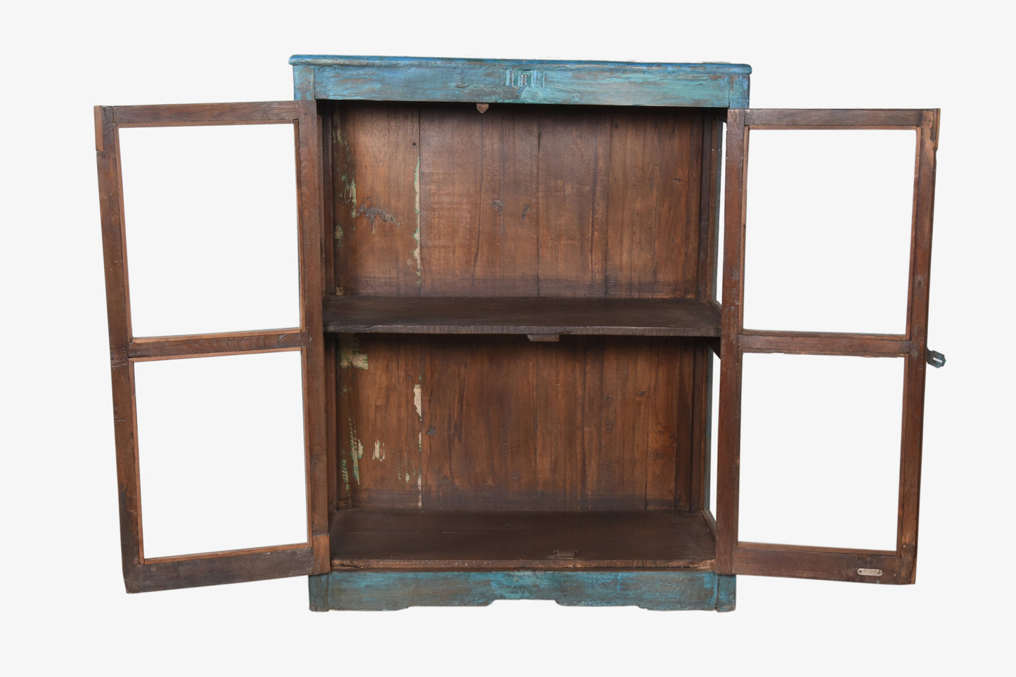 Vitrina Azul antigua de madera restaurada estilo Vintage